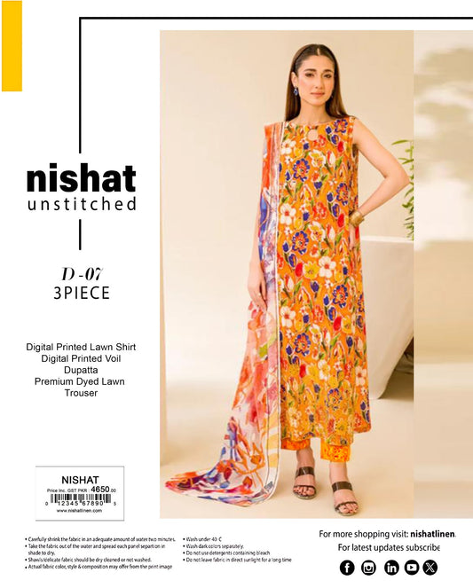 Nishat Print Lawn Shirt 3 Piece