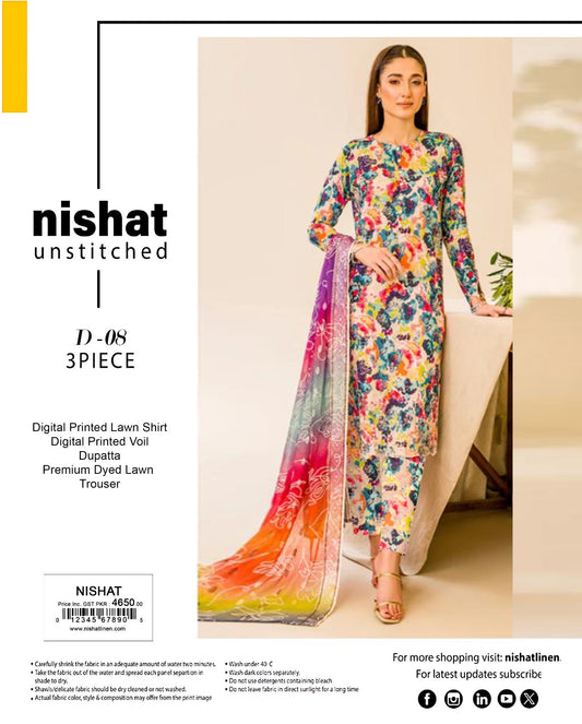 Nishat Print Lawn Shirt 3 Piece