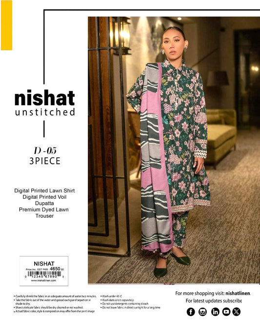 Nishat Print Lawn Shirt 3 Piece