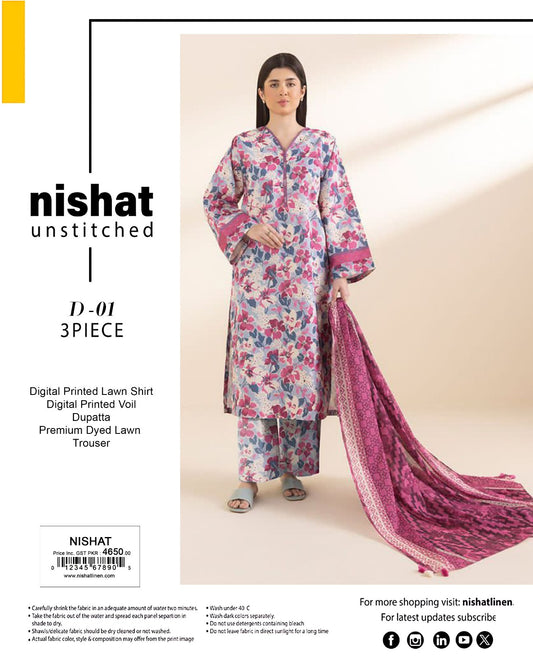 Nishat Print Lawn Shirt 3 Piece