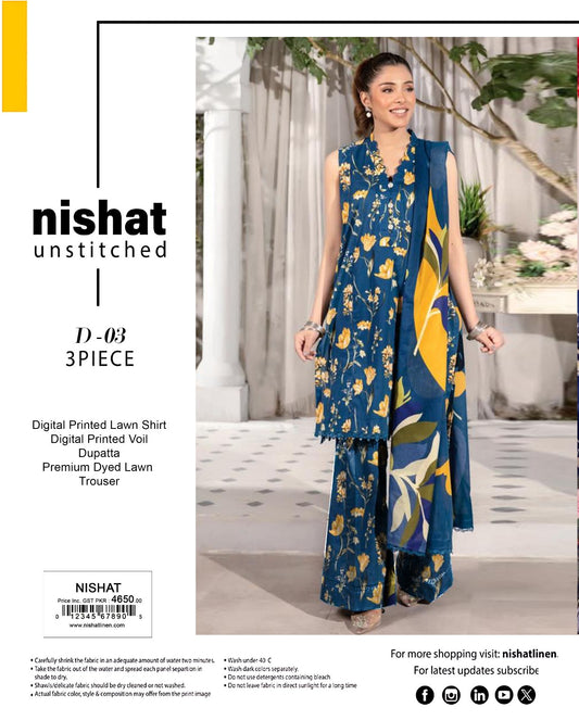 Nishat Print Lawn Shirt 3 Piece