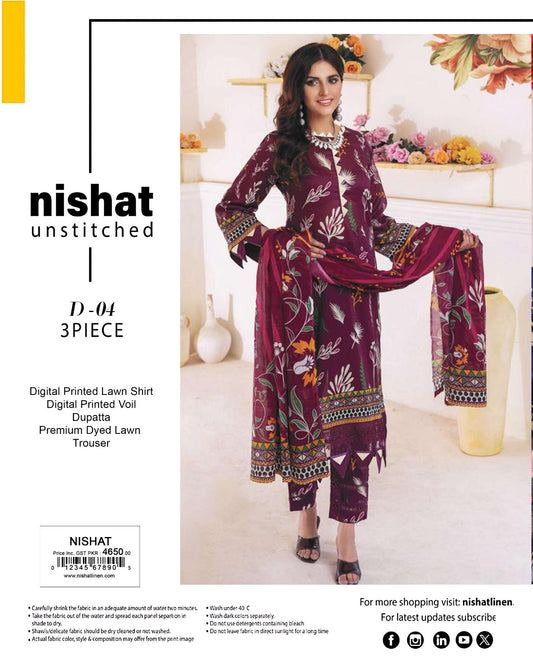Nishat Print Lawn Shirt 3 Piece