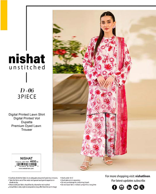 Nishat Print Lawn Shirt 3 Piece