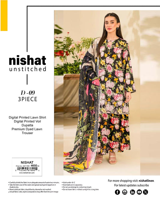 Nishat Print Lawn Shirt 3 Piece