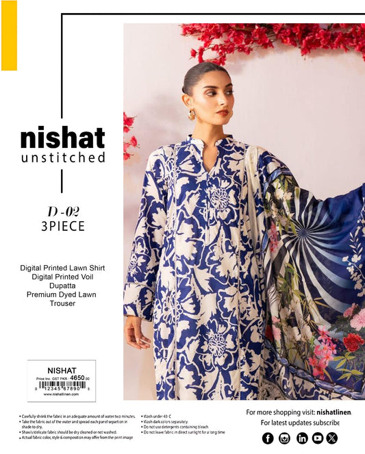 Nishat Print Lawn Shirt 3 Piece