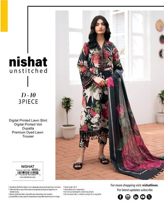 Nishat Print Lawn Shirt 3 Piece